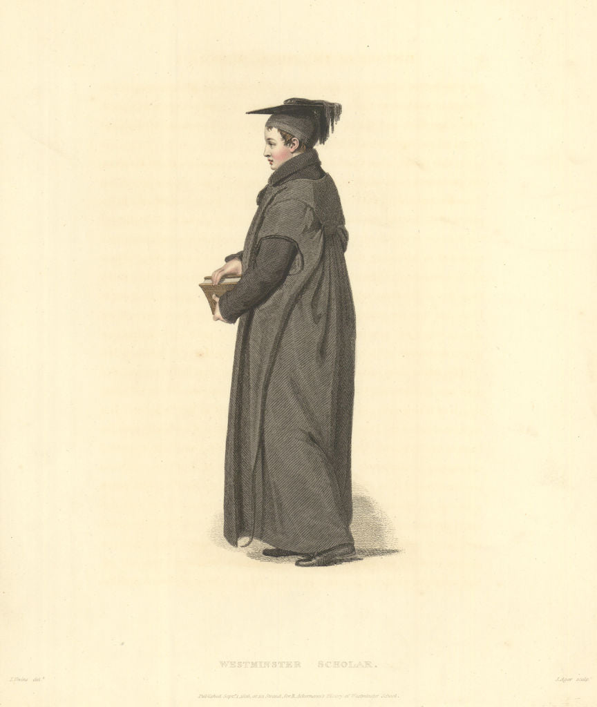 Westminster Scholar. Westminster School. Ackermann's schools 1816 old print